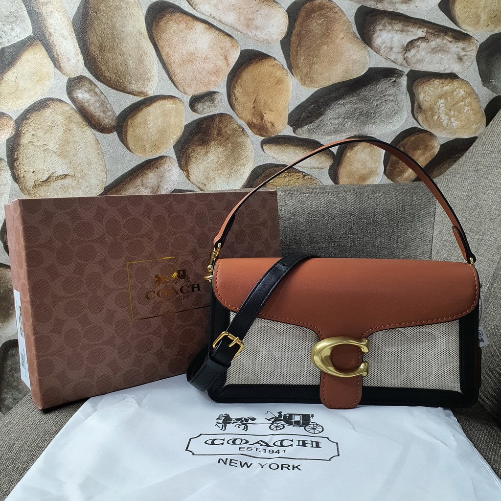 Tas Branded Import - Tas Co4ch Tabby 26 Blocked Signature Canvas COKLAT - HITAM AP73995