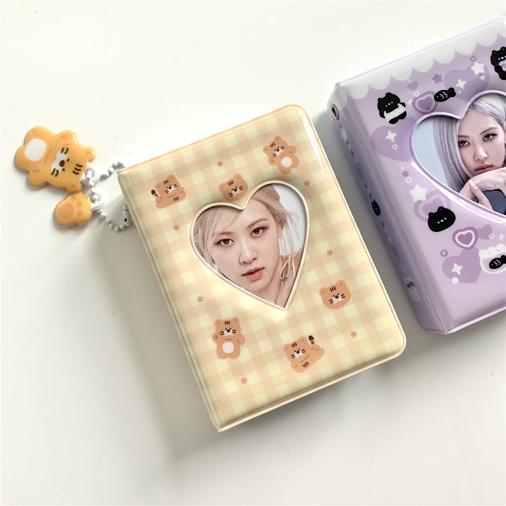 Kawaii Lovely Album Foto Mini 3inch Heart Card Holder 40grids Pocket Untuk Buku Kolekte Portable