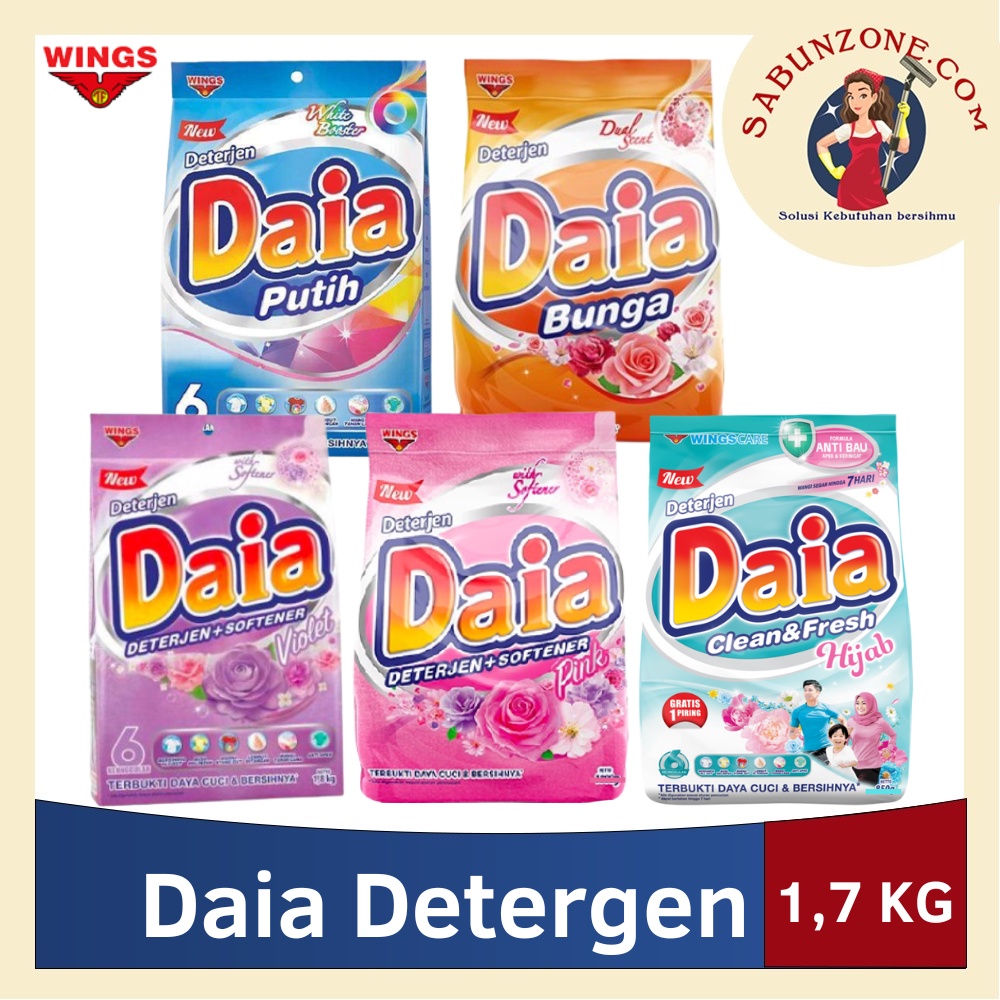 Deterjen Detergen Bubuk Daia Putih / Floral Blossom Orange / Romantic Pink / Violet Passion Ungu / Hijab Clean &amp; Fresh Hijau Biru 1,6/1,7 kg