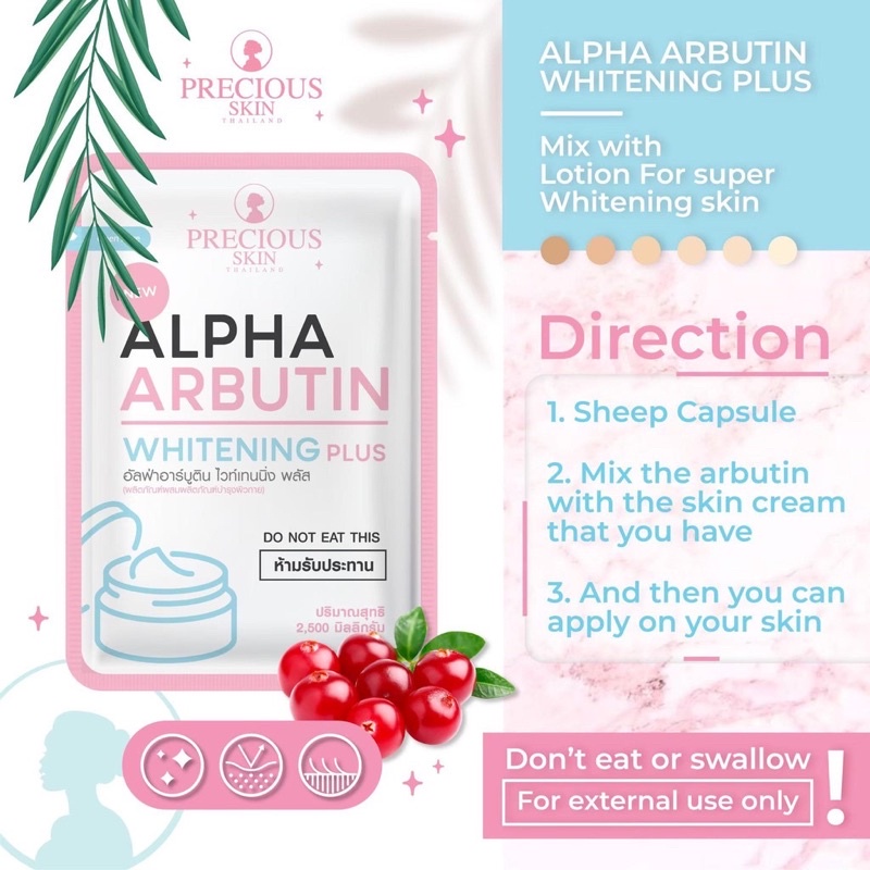 ALPHA ARBUTIN Precious Skin Whitening 3 Plus  / Powder Pemutih Badan / Bubuk Lotion 2500mg