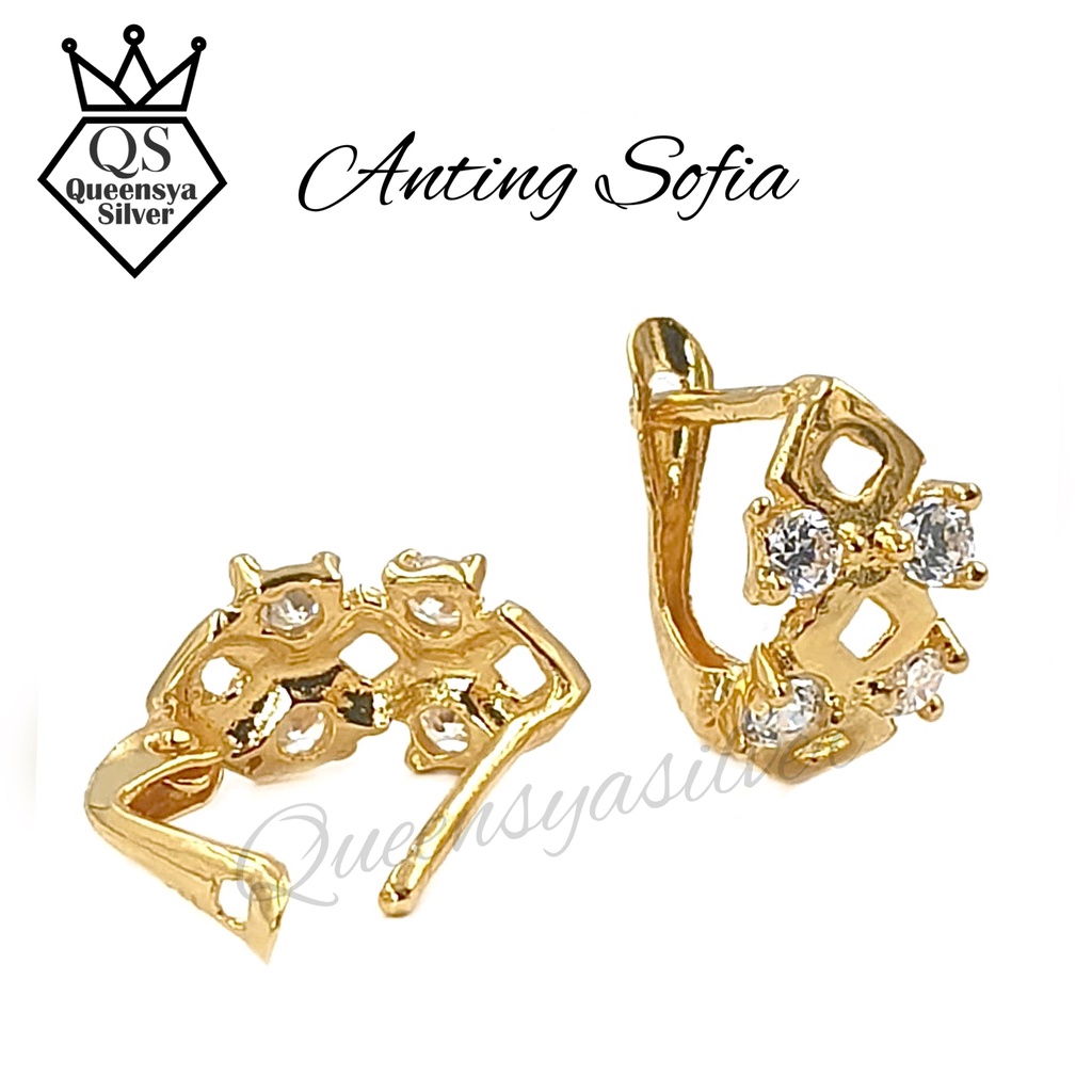 Anting Perak Silver Asli 925 || Lapis Emas Kuning 18K || Model Jepit Permata || Perhiasan Perak Wanita