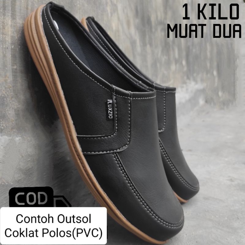 Sandal Slop Bustong Pria Kulit Sintetis Premium Slip On Kasual Sol Karet Rubber Suede-Full Hitam