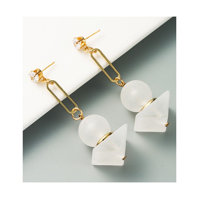 LRC Anting Tusuk Fashion White Frosted Resin Geometric Alloy Earrings K70007
