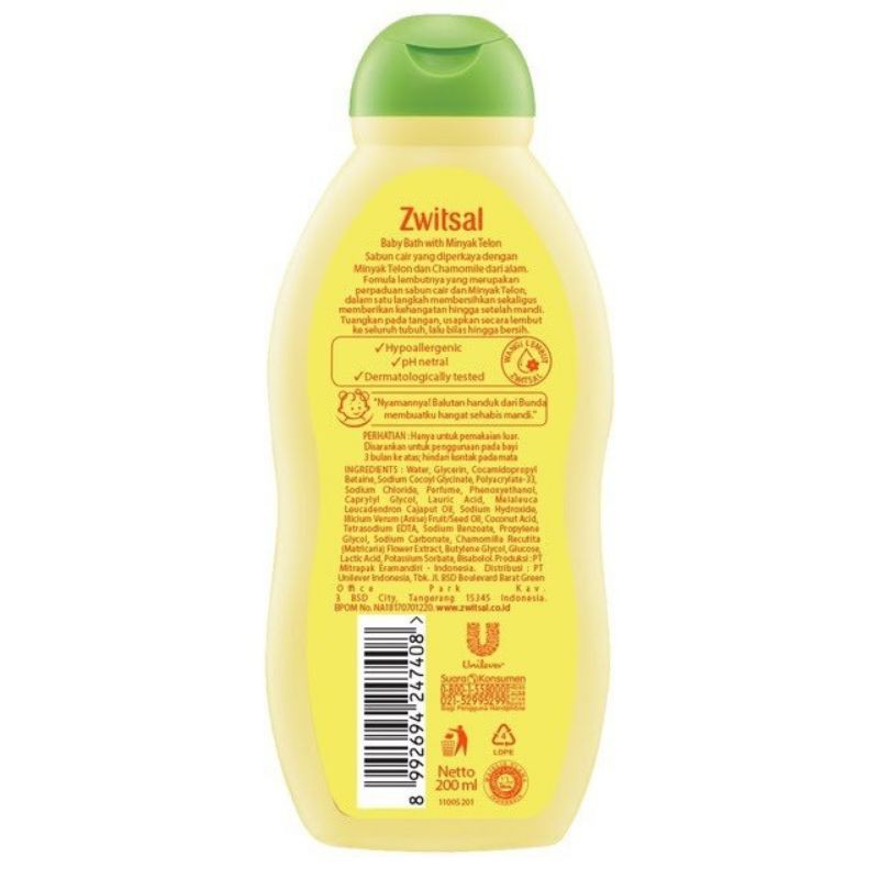 Zwitsal Baby Bath Natural Dengan Minyak Telon 200 ml