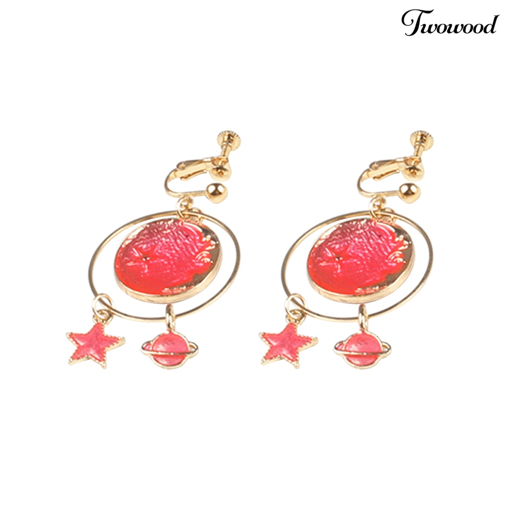 1 Pasang Anting Klip Desain Kartun Planet Bintang Untuk Anak Perempuan