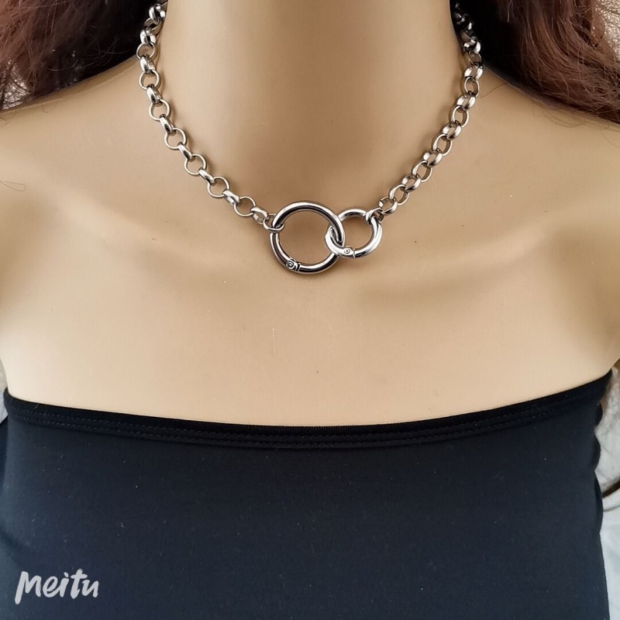 CH-13 kalung choker wanita rantai silver borgol gothic punk jepang