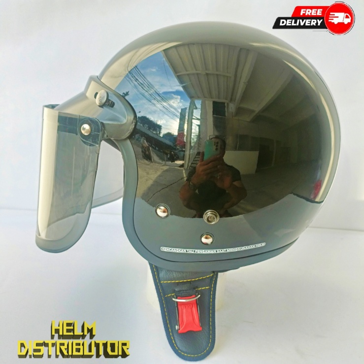 HELM BOGO RETRO KUALITAS PREMIUM KACA DATAR/CEMBUNG FULL LEHER SNI DEWASA PRIA WANITA (COD)