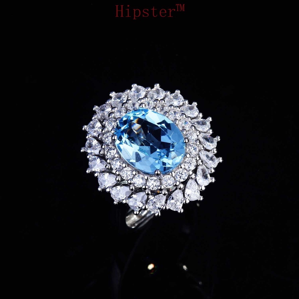 New S925 Silver Inlaid Natural Topaz Ring Luxury Opening