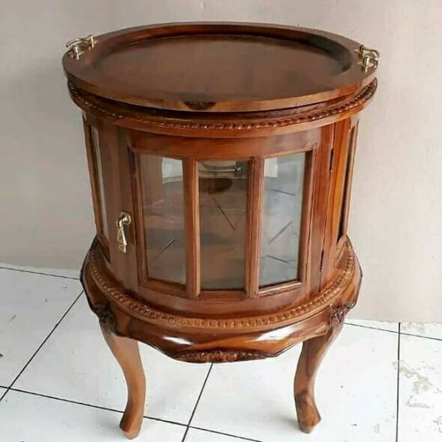 Meja Teh Bulat Kayu Jati Ukir Jujur Barokah Furniture Jepara