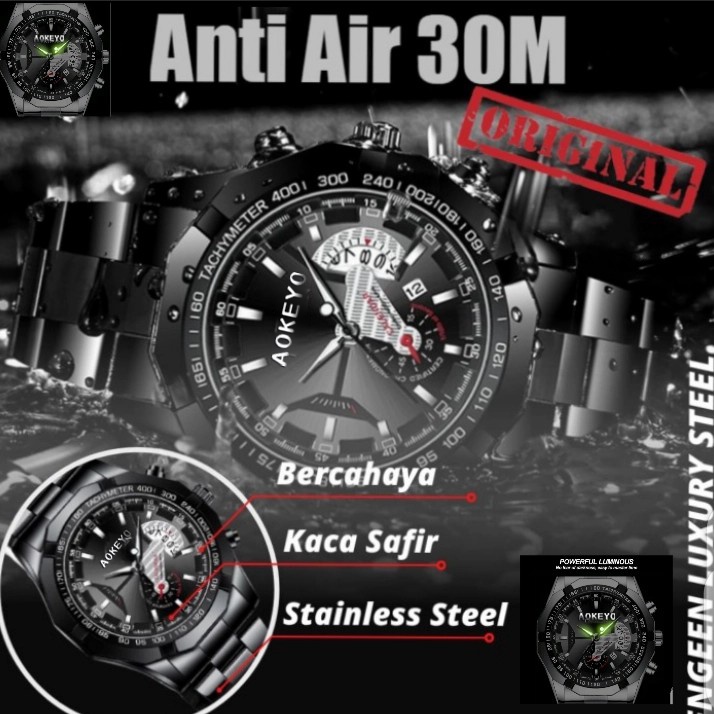 Aokeyo S001 Jam Tangan Pria Anti Air Original Luxury Stainless Steel（Free BOX+Kartu）-1
