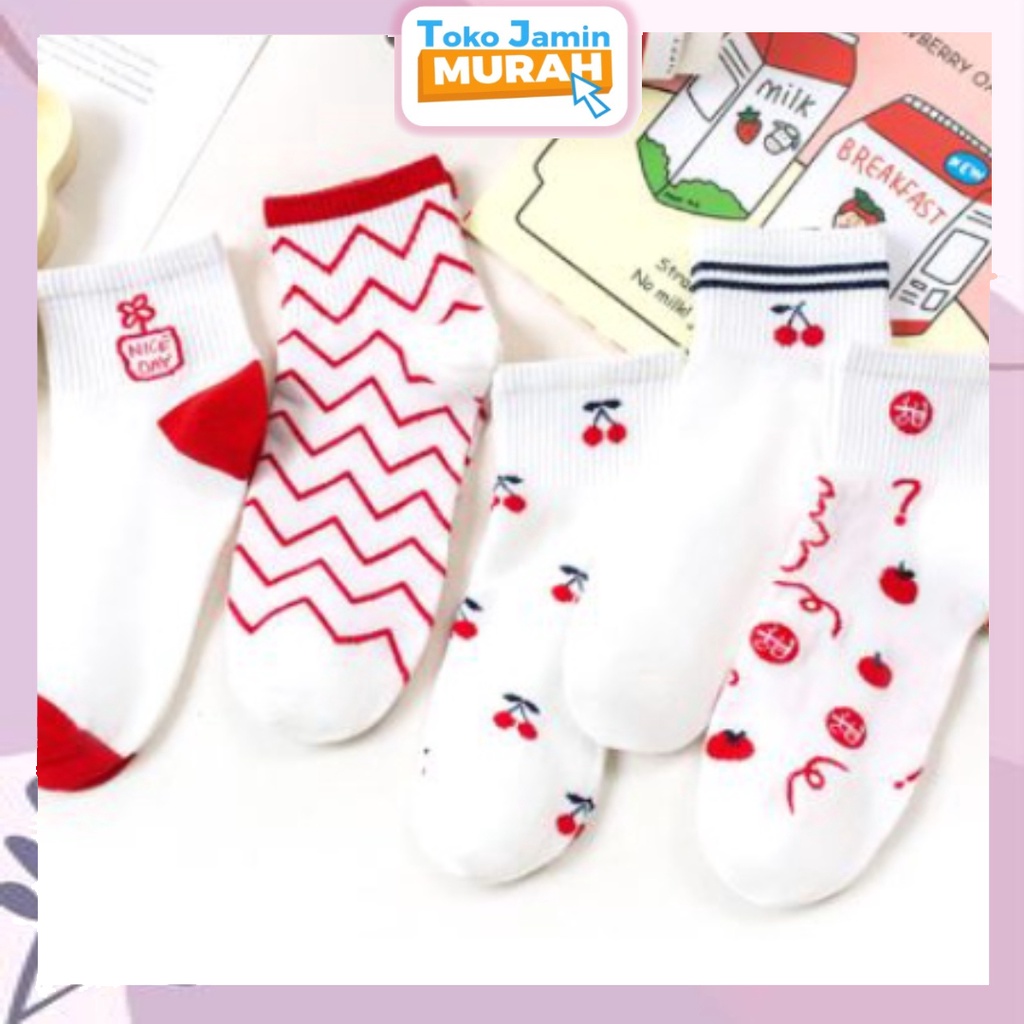 TJM KK205 Kaos Kaki Wanita Motif Cherry Merah Kaos Kaki Pendek Socks Fashion Korean