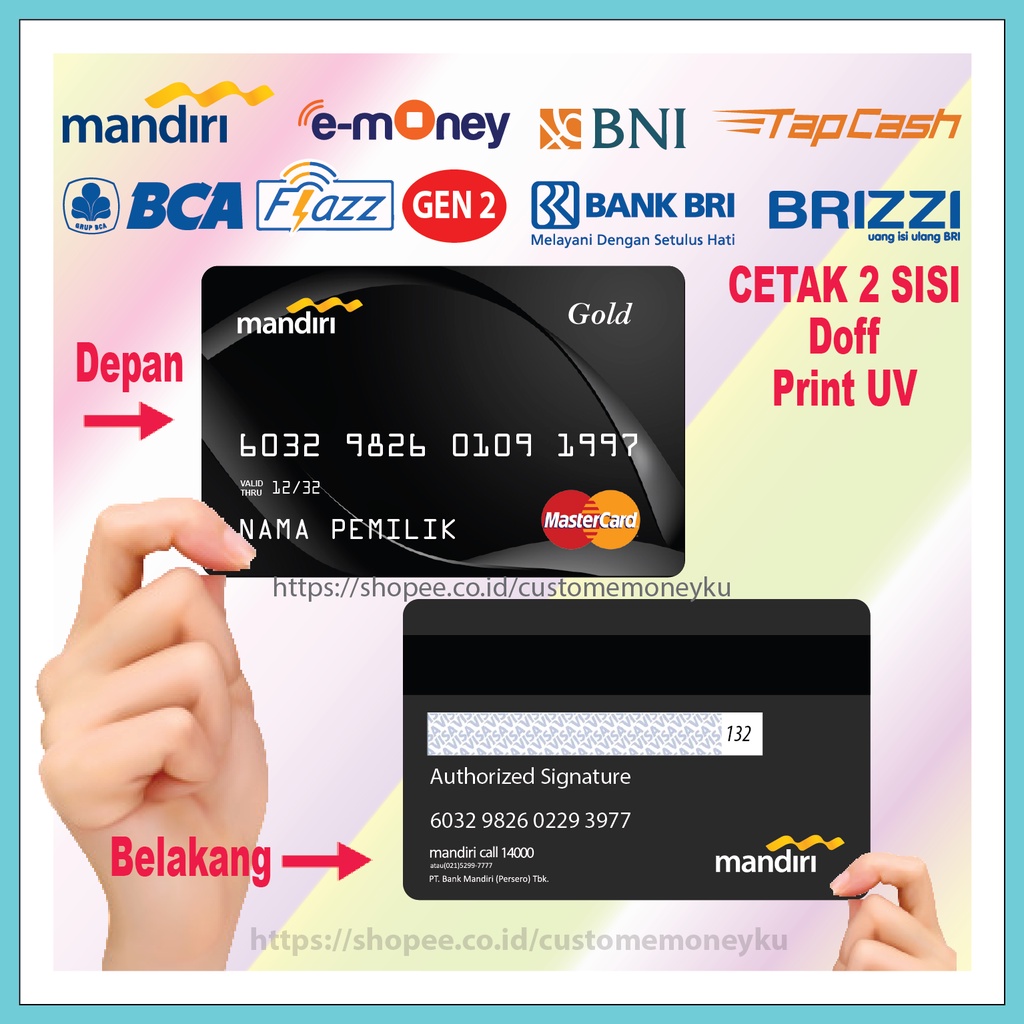 KARTU EMONEY DESIGN CUSTOM GOLD BLACK CARD E-MONEY MANDIRI FLAZZ BCA GEN 2 TAPCASH BRIZZI 2 SISI