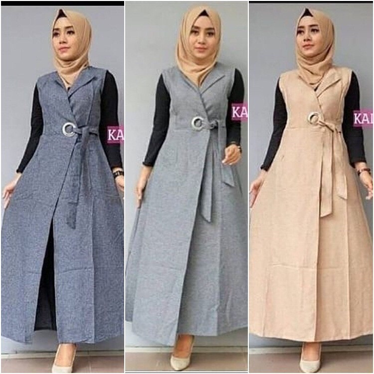 Kalani Outer cardigan / rompi muslimah terbaru/ Vest panjang bahan katun denim Ro