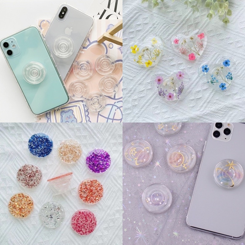 TRANSPARENT POP GRIP Popsocket Transparan (POLOS / MOTIF) (HATI/BULAT)