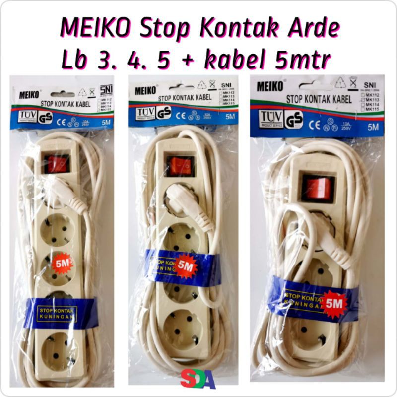 Meiko Stop Kontak Arde + Kabel 1.5m 3m 5m