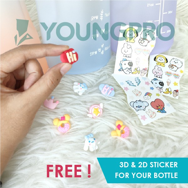 YOUNGPRO Botol Tempat Minum Motivasi Viral 2 Liter Botol Air Minum Plastik 2L Unik Murah Botol Minum Anak Cowok Cewek Dewasa BPA Free Sticker 3D 2D