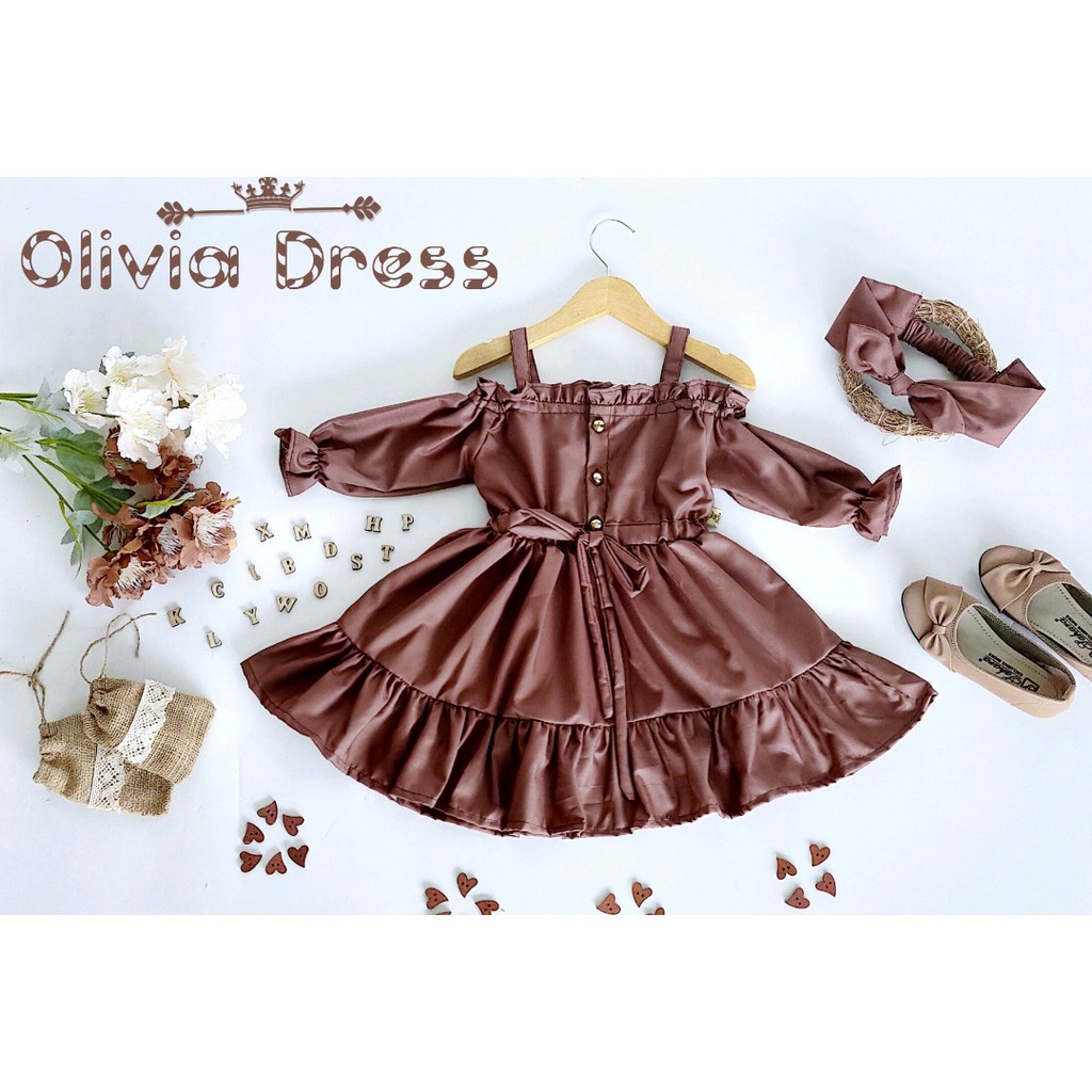 DRESS OLIVIA LACE NEWBORN/DRESS ANAK/GAUN ANAK/BAJU PHOTOSHOT/BAJU BAYI WARNA COKLAT TUA SIZE NEWBOR