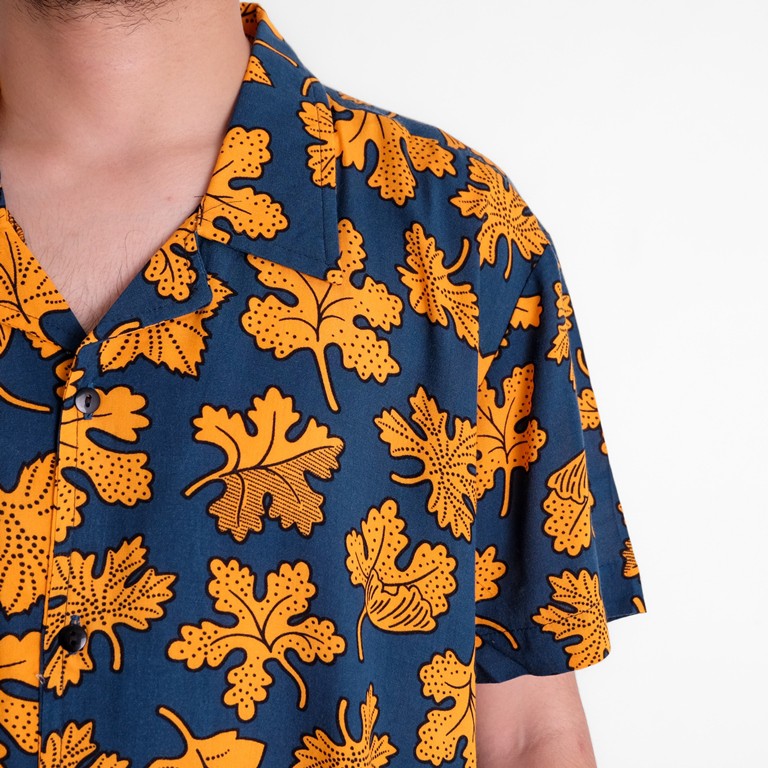 Kemeja Pria Motif Daun Bunga Lengan Pendek Kasual Original Distro