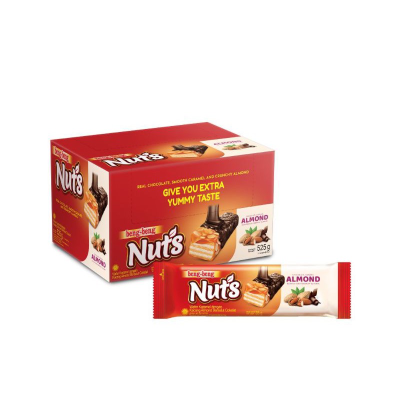 

Beng Beng Nuts Almond 35gr/Wafel Caramel dgn Kacang Almond Bersalut Coklat