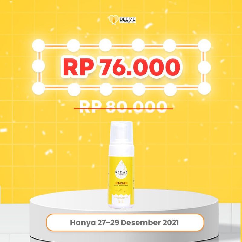 BEEME NATURAL SOAP 3in1 100ml| Skincare ibu &amp; anak
