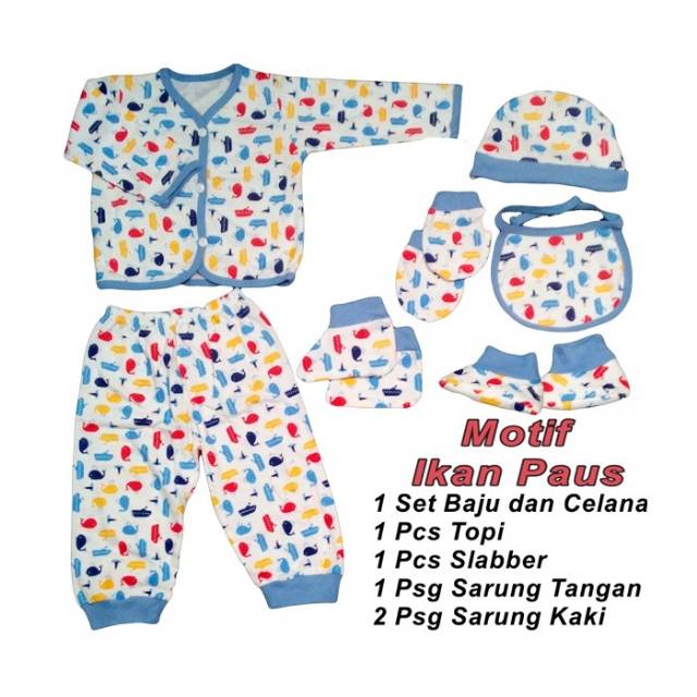 Setelan Bayi Baru Lahir / Newborn Baju Celana Panjang dg Topi Sarung Tangan Kaki Slabber - Yobel M1