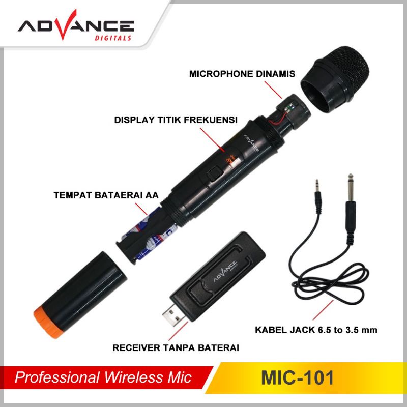 NEW microphone advance 101 mic professional wireless single / mic tanpa kabel-bisa cod | FMS