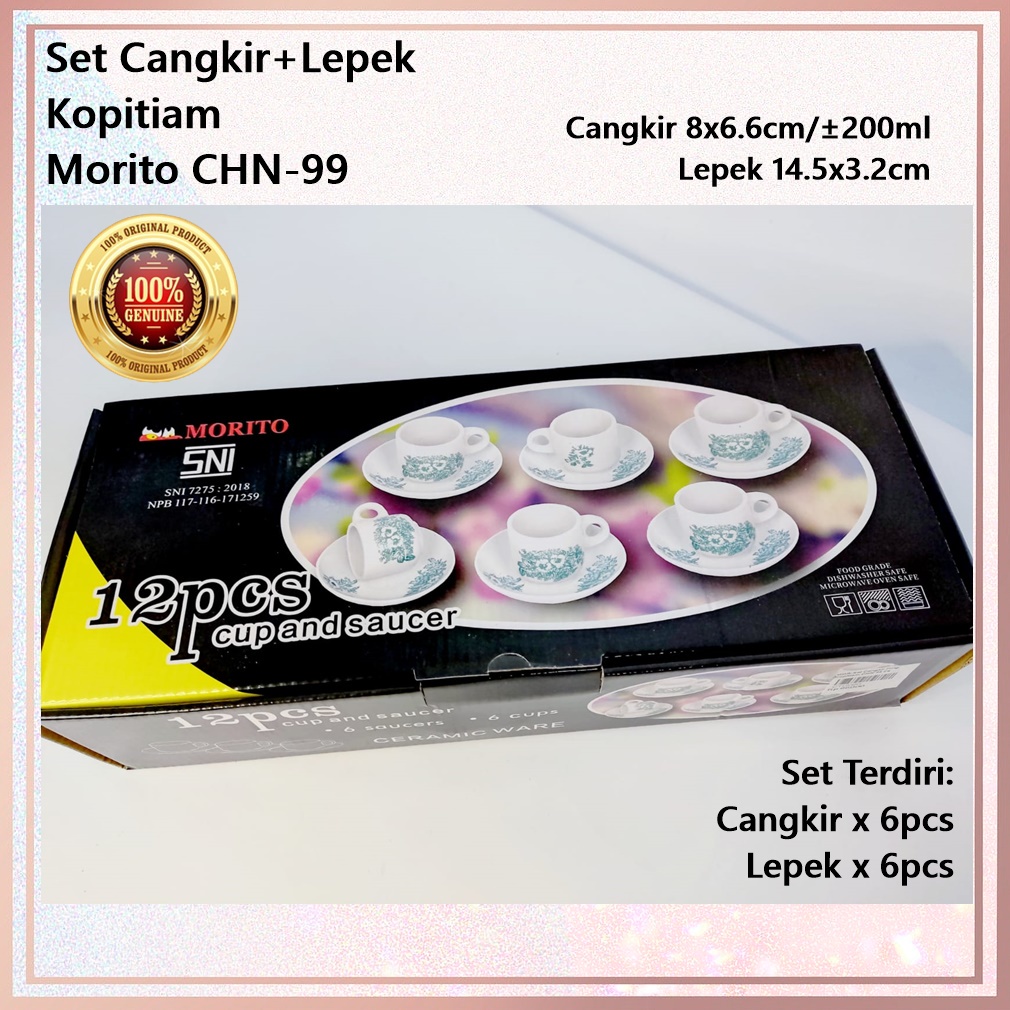 [Set 12pcs] Set Cangkir+Lepek Keramik Kopitiam MORITO CHN-99