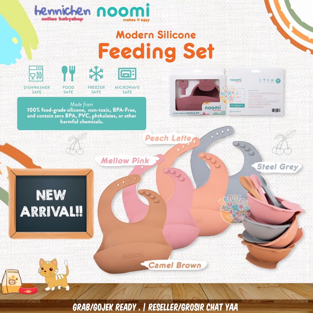 ISI 3 PCS NOOMI Modern Silicone FEEDING SET Perlengkapan Makan Bayi Set Silikon anti pecah