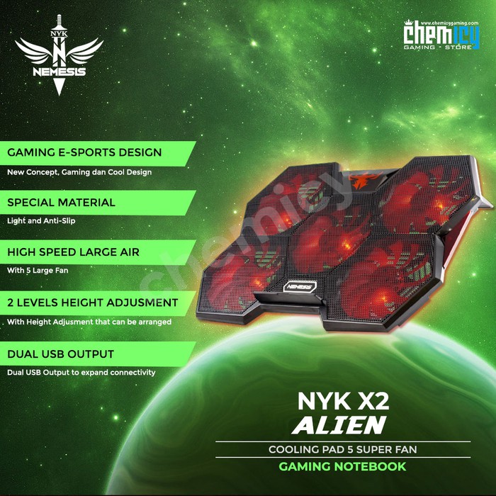 NYK X2 Alien Gaming Cooling Pad Laptop 5 Fan