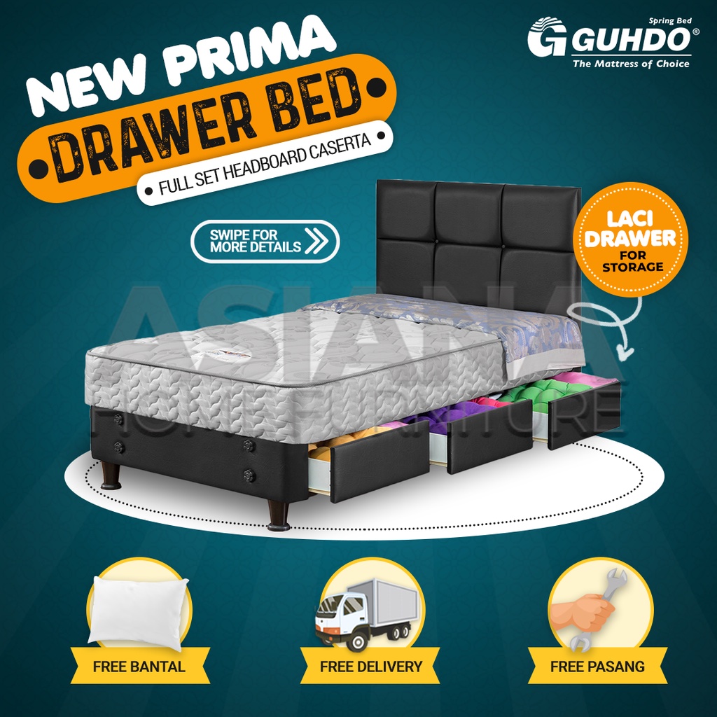 Guhdo Spring Bed 3 Laci New Prima Drawer Bed FULL SET Sandaran Caserta 90x200 / 100x200 / 120x200 / 