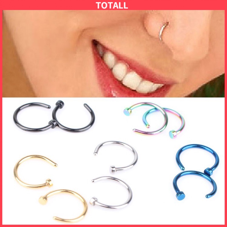 [✅READY STOCK] 2Pcs/Set Cincin Tindik Hidung Bibir Palsu Unisex Multicolor Punk Tindik Hidung  Penjualan Panas Mode