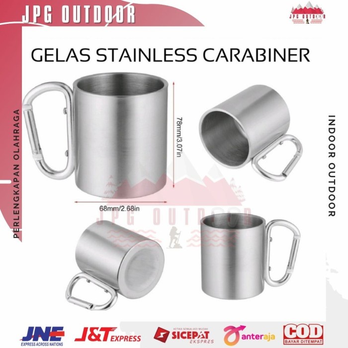 Mug Gelas Camping Carabiner Stainless Gelas Travel Mug 220ML