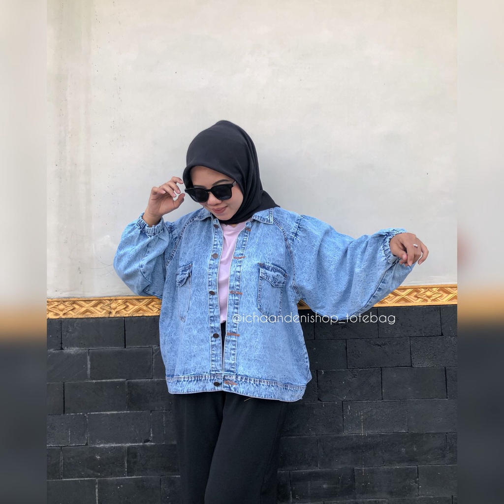 Jaket Jeans Wanita Oversize Balon Sandwash Jihan