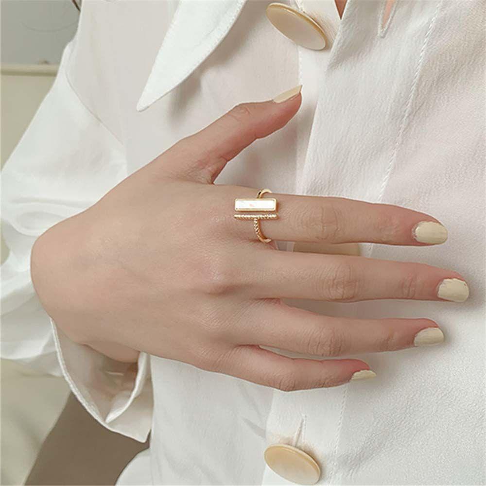 Mxbeauty Open Rings Kepribadian Untuk Wanita Double Layer Imitasi Shell Square Copper Knuckle Ring