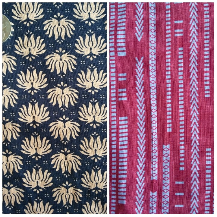 Kain Perca Rayon - Ukuran 50x50 cm - Batik Biru,Garis Merah