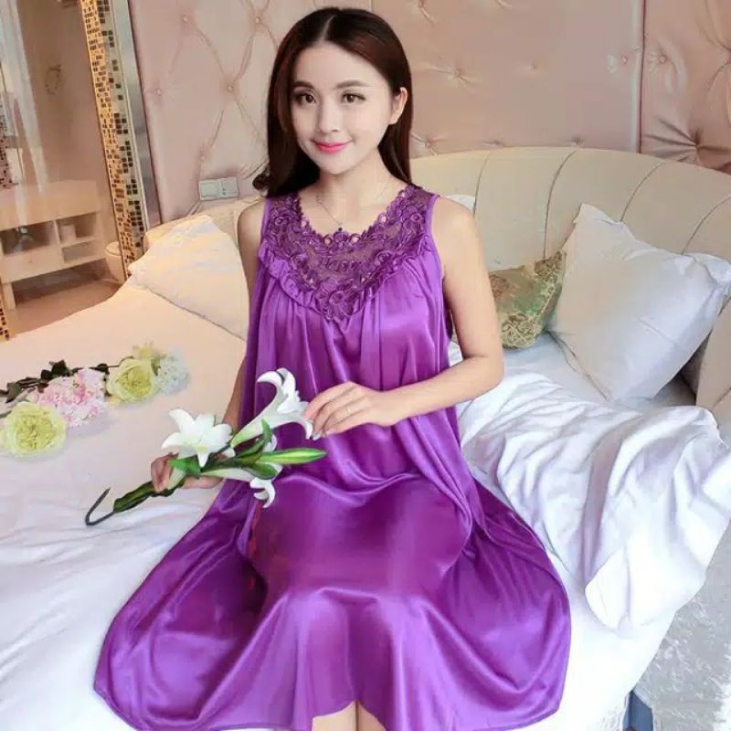 BAJU DASTER SATIN RENDA BRUKAT BAJU TIDUR SATIN IMPORT