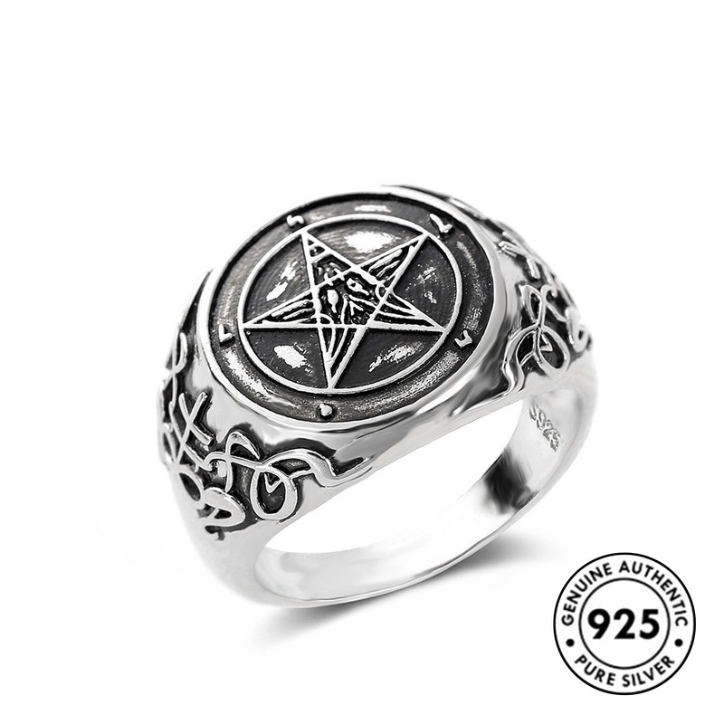 Cincin Sterling Silver 925 Model Kepala Kambing Pentagram Devil Untuk Wanita