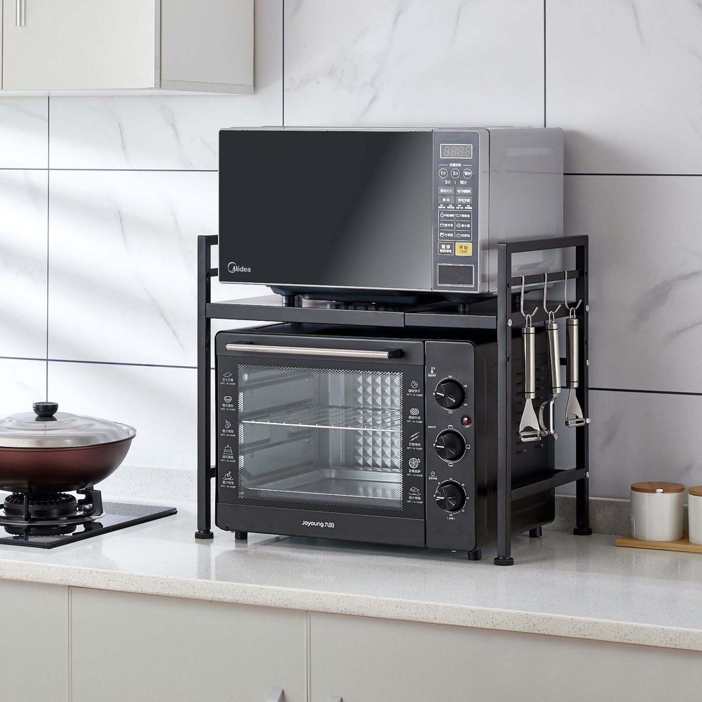 HOVELSHOP Rak Oven Microwave Adjustable Penyimpanan Perlengkapan Bumbu Dapur Multifungsi