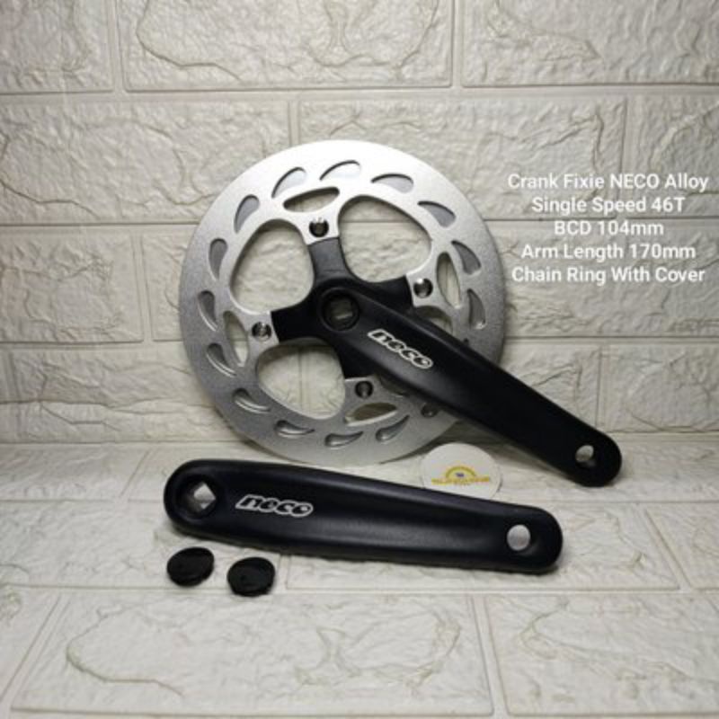 Crank 46T NECO Alloy Single 1 Speed BCD 104 Arm 170mm As Tengah BB Kotak Sepeda Fixie Roadbike Lipat