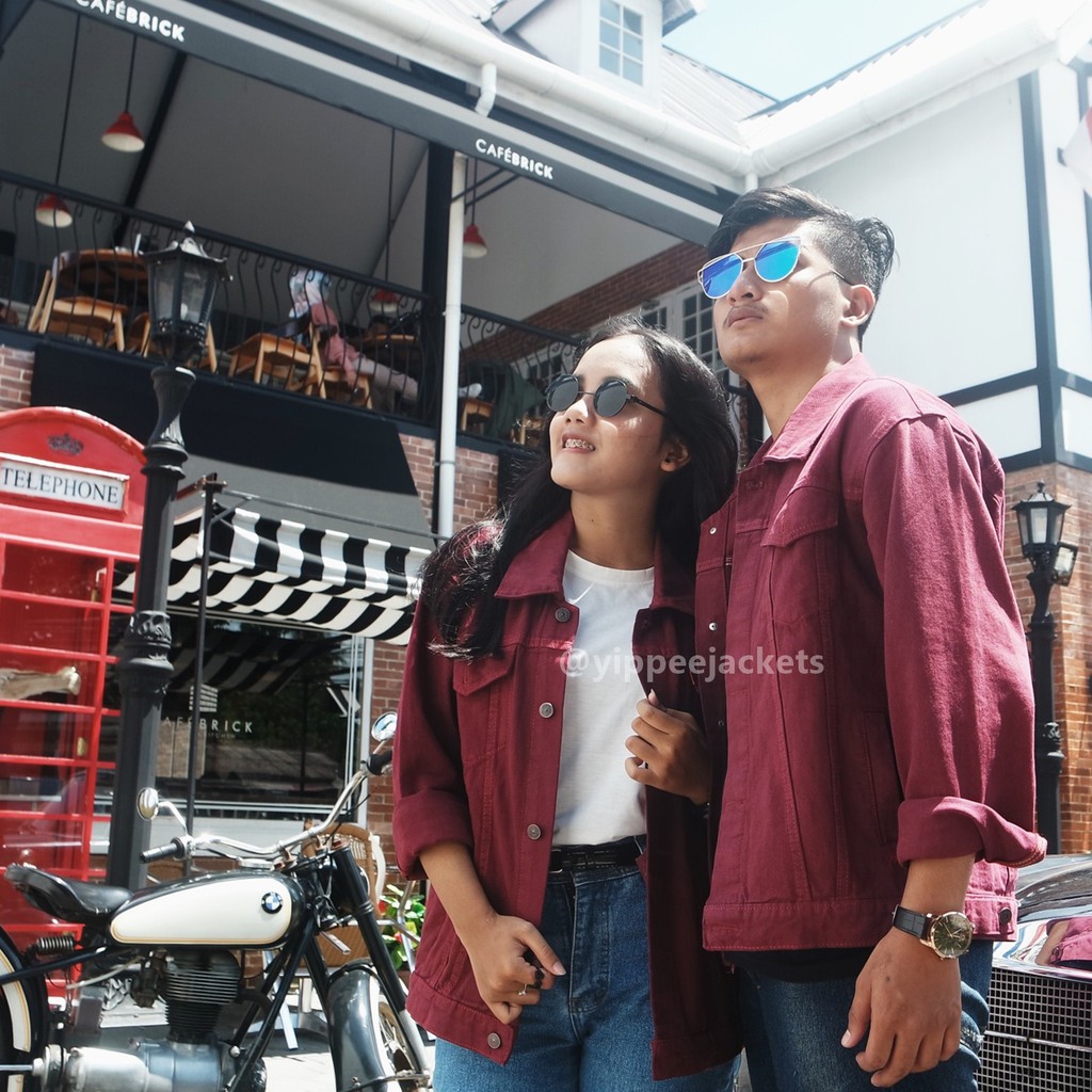 JAKET JEANS MERAH MAROON PRIA WANITA