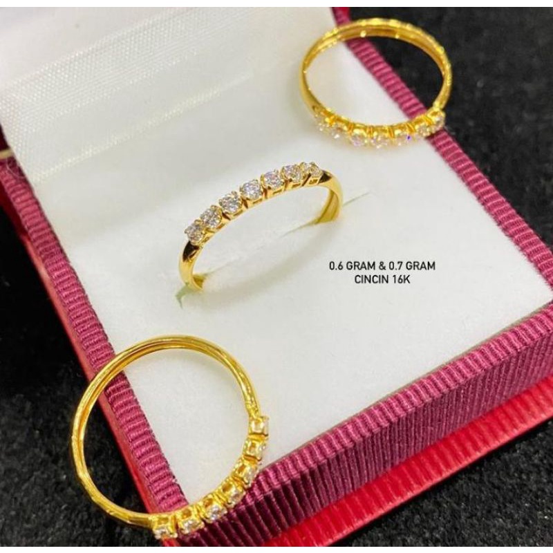 Cincin anak dan dewasa emas asli kadar 700 70% 16k 22 model permata sebaris mata baris setengah gram ringan selisih mata kerawang 8 9 10 11 12 13 14 15 16 17 bermata garis