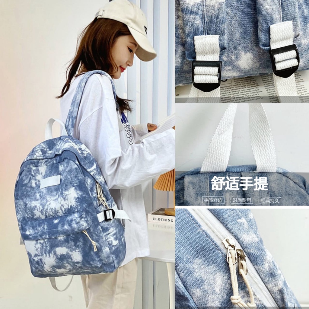 TAS RANSEL WANITA KANVAS TIE DYE ZENIN TA449B2 BACKPACK REMAJA KOREA KEKINIAN CEWEK GENDONG PUNGGUNG BESAR SEKOLAH KULIAH KERJA BATAM PREMIUM MURAH