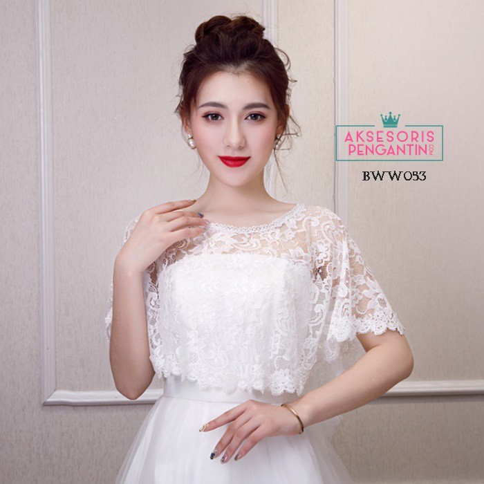 [STOK TERBATAS] BOLERO CARDIGAN BROKAT AKSESORIS WEDDING PESTA PUTIH BWW053