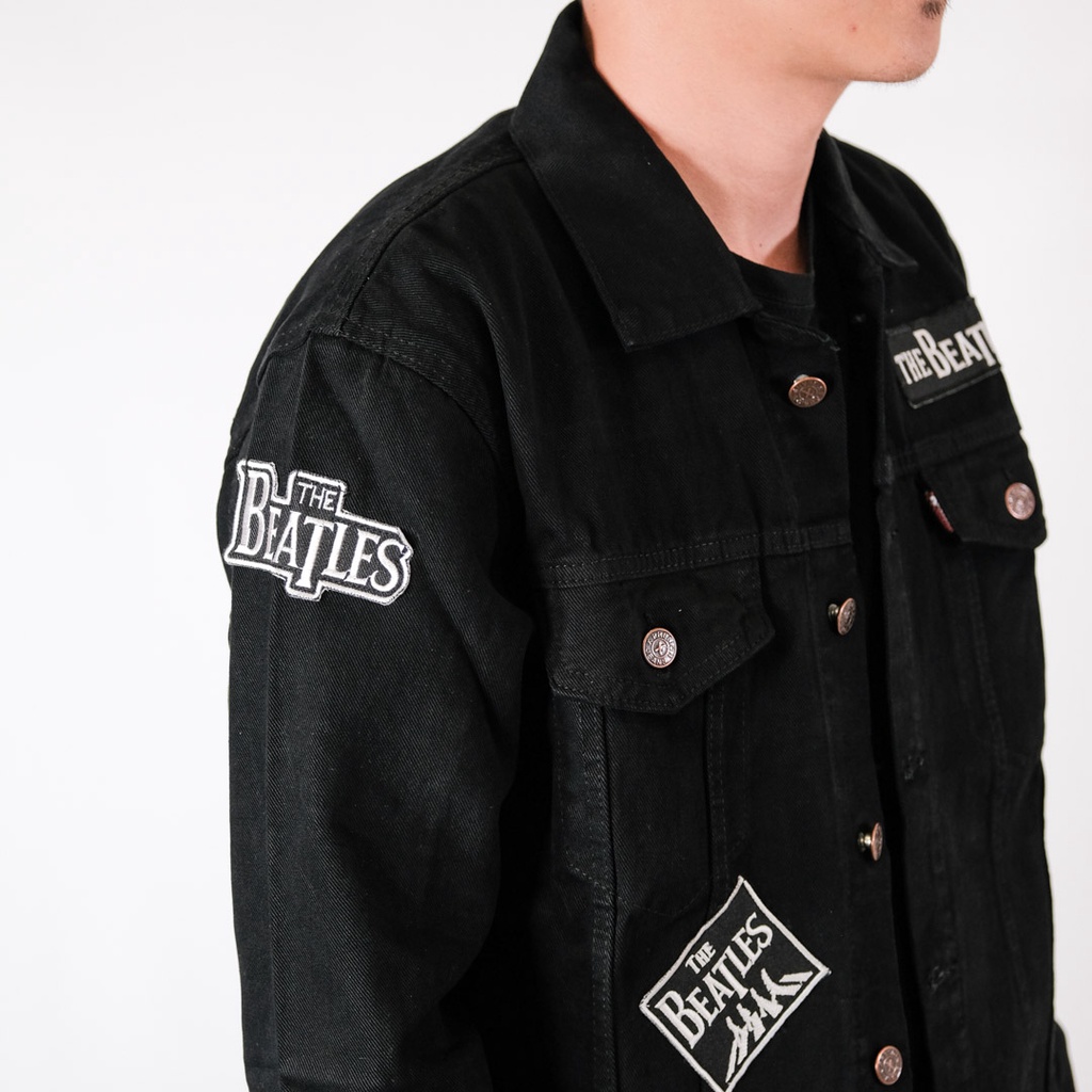 JAKET JEANS DENIM BLACK SANDWASH PATCH - THE BEATLES