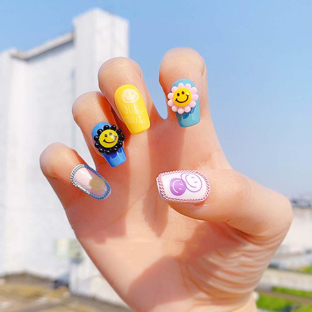 Mxbeauty Nail Art Smiley Face Perhiasan Warna-Warni Lucu Kartun DIY Aksesoris Kuku