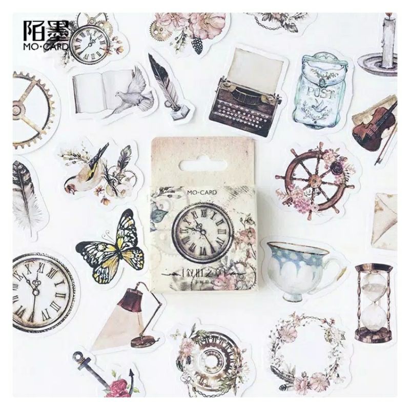 

45 PCS/BOX STIKER KERTAS TEMA VINTAGE JAM JADUL BULLET JURNAL SCRAPBOOK DIARY DIY LUCU MURAH