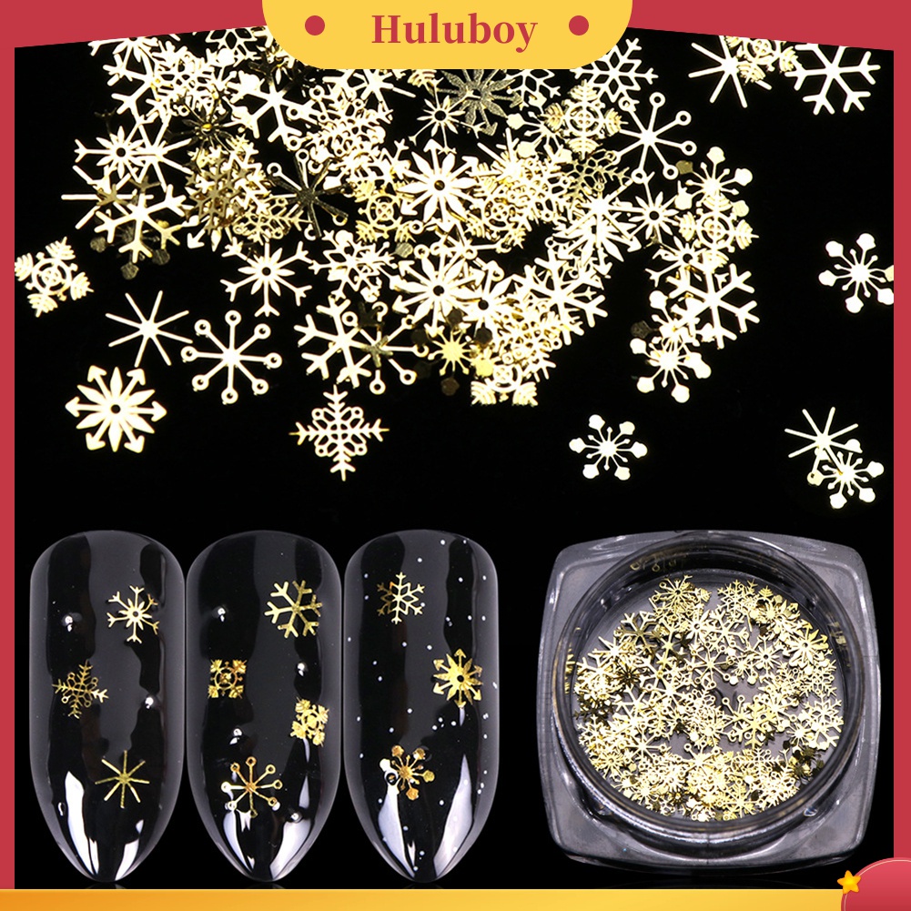 Huluboy Huluboy♡ 90pcs / Kotak Sequin Ultra Tipis Bentuk Snowflake Natal Warna Emas Untuk Dekorasi Manicure