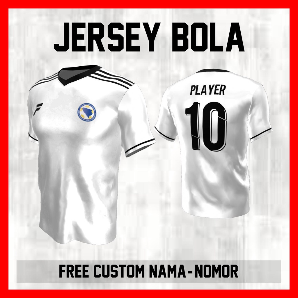 Kaos Bola Jersey Bosnia Herzegovina Timnas Negara Garis Bahu Baju Custom Nama dan Nomor Punggung - 2