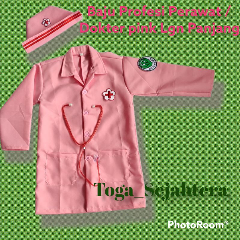 New!!! Baju Profesi Perawat Anak / Dokter PINK/PUTIH Lengan Panjang (SDP)