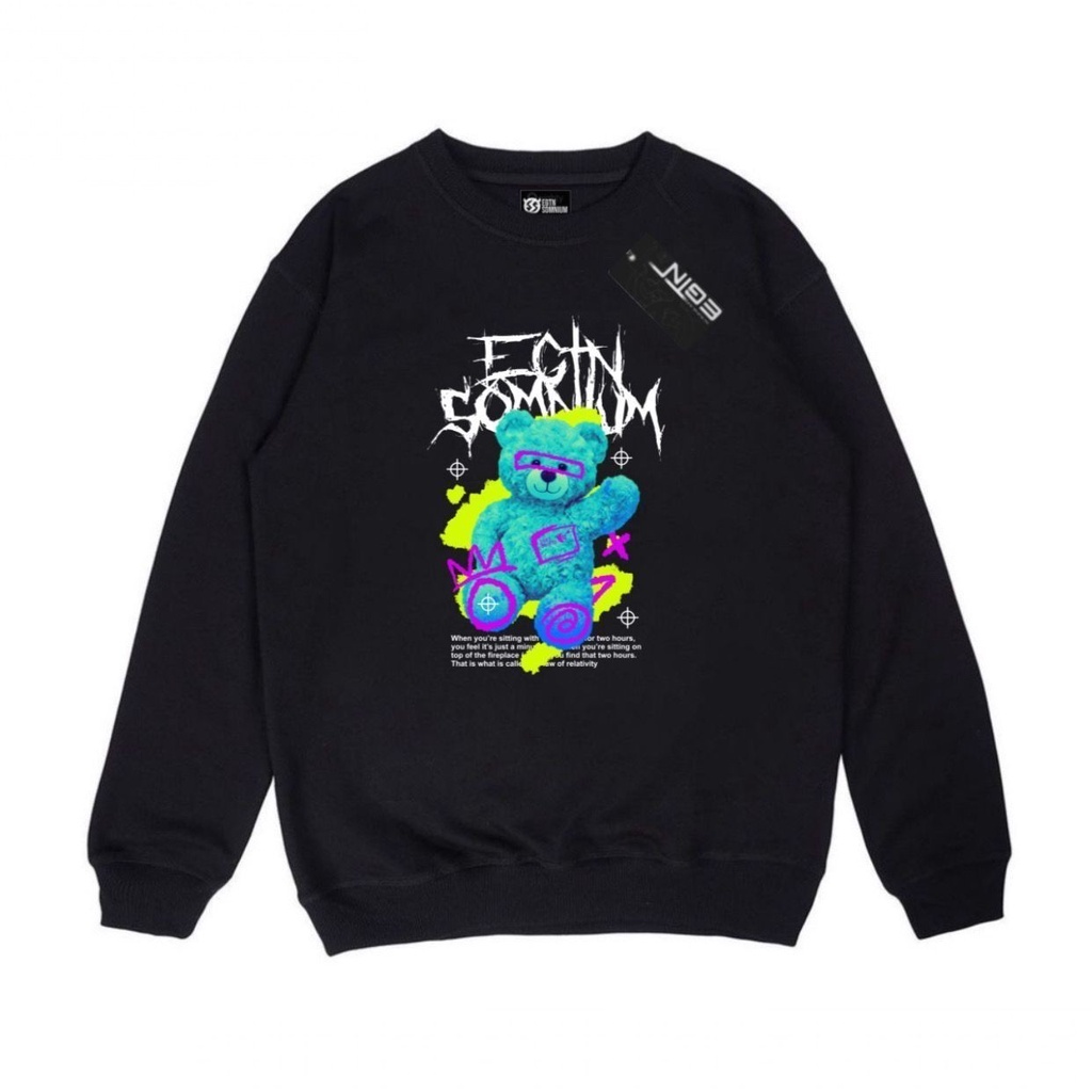 [ COD ] Crewneck TEDY BEAR BLUE Eighty Nine Hitam Motif Simple Sweatshirt Wanita Sweater Original